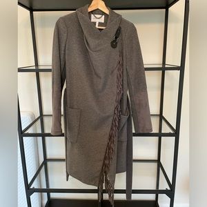 Bcbgeneration Gray Fringe Wool Coat